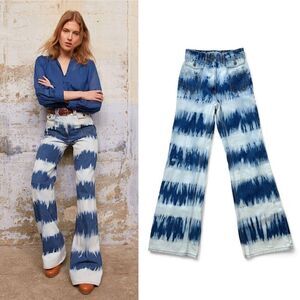 Gerard Darel Ana Tie-Dye Jeans High Waist Wide Leg EU34 / US 2 Boho Festival Fun